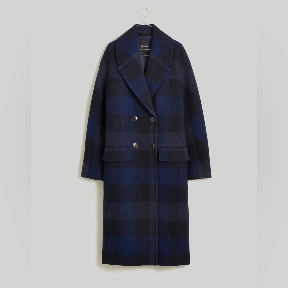 Madewell Navy and Black Plaid Coat